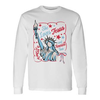 Statue Of Liberty She Loves Jesus And America Too Long Sleeve T-Shirt - Thegiftio UK