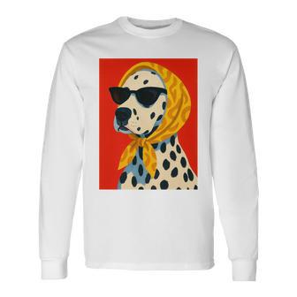 Trendy Dalmatian Dog In Shades & Scarf Bold Artistic Style Tri-Blend Long Sleeve T-Shirt - Thegiftio