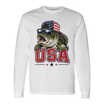 Usa Boys 4Th July Fishing American Flag Bass Fish Patriotic Long Sleeve T-Shirt - Thegiftio UK