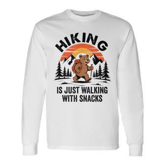 Vintage Hiking Is Just Walking With Snacks Bear Hiking Long Sleeve T-Shirt - Thegiftio UK