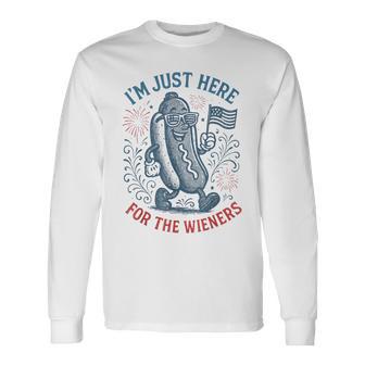 Vintage Hot Dog I'm Just Here For The Wieners 4Th Of July Long Sleeve T-Shirt - Thegiftio UK