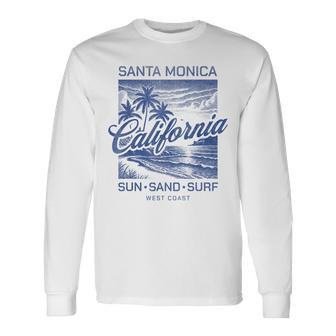 Vintage Santa Monica California Beach Sun Sand Surf Sunset Long Sleeve T-Shirt - Thegiftio UK