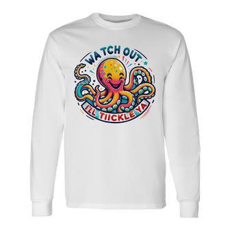 かわいいオクトパス 気をつけてくすぐる おもしろい 長袖Tシャツ - Kawaiitshirt