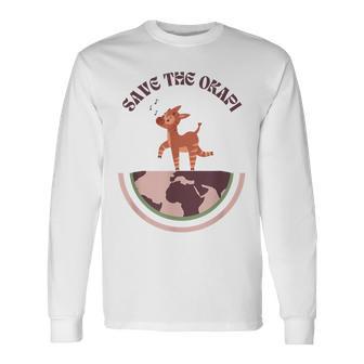 かわいいヴィンテージオカピレトロデザイン、オカピ 長袖Tシャツ - Kawaiitshirt