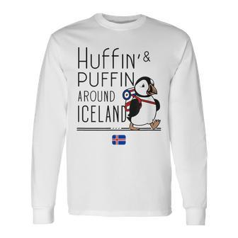 アイスランド周辺のハフィンとパフィン 北欧アドベンチャーお土産 長袖Tシャツ - Kawaiitshirt