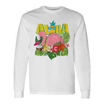アロハシャツ ハワイアン フラミンゴ キッズ ティーン ガールズ 幼児 長袖Tシャツ - Kawaiitshirt