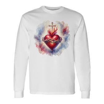 イエスの聖心 カトリック 献身 信仰 長袖Tシャツ - Kawaiitshirt