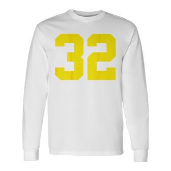イエローナンバー32 背面 スポーツチーム ジャージ番号 長袖Tシャツ - Kawaiitshirt