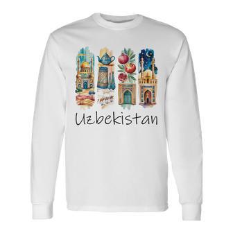 ウズベキスタン ブラシストローク ウズベキスタン 休暇のお土産 ウズベキスタン 長袖Tシャツ - Kawaiitshirt