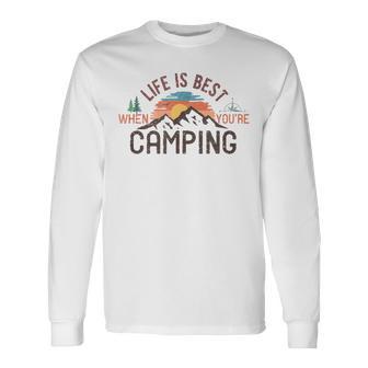 キャンプ おもしろ 楽しい 登山 キャンプしているときが人生最高 長袖Tシャツ - Kawaiitshirt