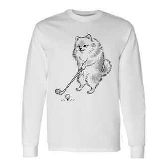 ゴルフ ポメラニアン グッズ おもしろ 犬 面白い 笑える 和風 長袖Tシャツ - Kawaiitshirt