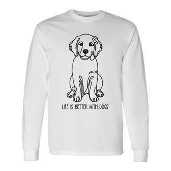 ゴールデンレトリバー シルエット ラインアート 犬と暮らす幸せ メッセージデザイン 長袖Tシャツ - Kawaiitshirt
