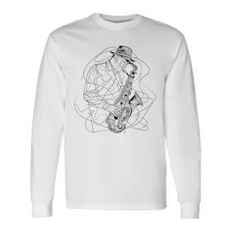 サックス・ガイ・スケッチ・ジャズ・ミュージック 長袖Tシャツ - Kawaiitshirt