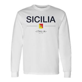 シチリア家族旅行 イタリア国旗 イタリアギフト シチリア島 長袖Tシャツ - Kawaiitshirt