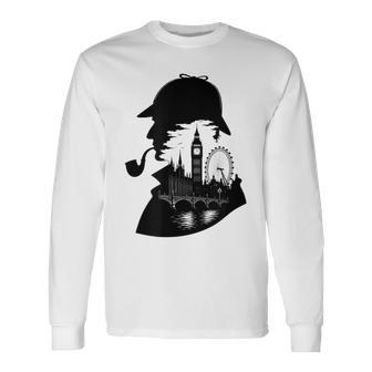 シャーロックホームズ&ロンドンのスカイラインシルエットギフト 長袖Tシャツ - Kawaiitshirt
