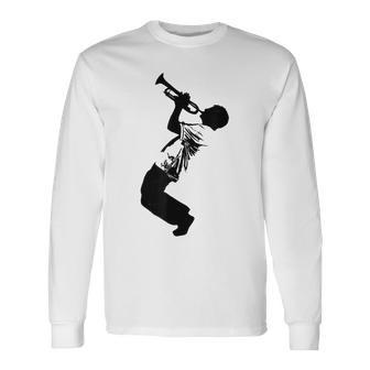 ジャズ&ブルースミュージシャン アーティスト トランペット ミュージックシルエット 長袖Tシャツ - Kawaiitshirt