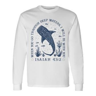 ジンベイザメ イザヤ 43 2 オーシャン 聖書 詩 アート 背面 長袖Tシャツ - Kawaiitshirt