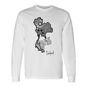 タイのマンダラ、タイの地図、象のマンダラ タイ 長袖Tシャツ - Kawaiitshirt