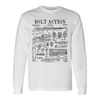 ハンティングライフルボルトアクション銃器ヴィンテージガン特許プリント 長袖Tシャツ - Kawaiitshirt