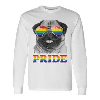 パグ ゲイプライド Lgbt レインボーフラッグ サングラス Lgbtq ギフト 犬 長袖Tシャツ - Kawaiitshirt