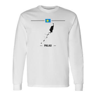 パラオ国旗、地図と国名 パラオ 長袖Tシャツ - Kawaiitshirt