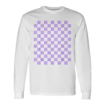 パープルラベンダーチェッカーボード 長袖Tシャツ - Kawaiitshirt