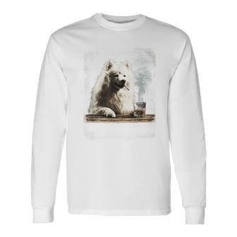 ビンテージ 喫煙 アメリカン エスキモー面白犬 父の日 長袖Tシャツ - Kawaiitshirt