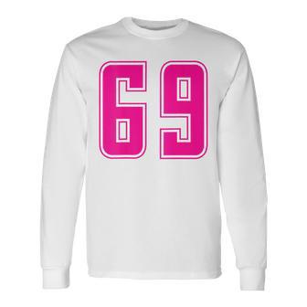 ピンク色背番号 69 チーム短大スポーツピンク色背番号付きユニフォーム 長袖Tシャツ - Kawaiitshirt