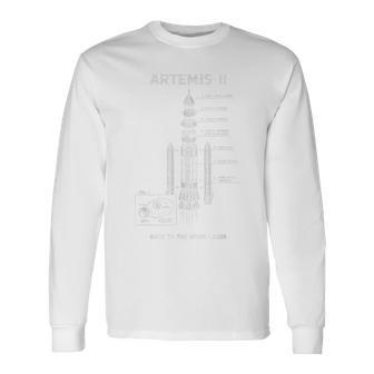 ブループリント スペースロケット 打ち上げミッション トゥ・ザ・ムーン アルテミス2 長袖Tシャツ - Kawaiitshirt