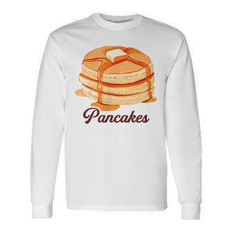 ホットケーキ パンケーキ Pancakes バター はちみつ イラスト 喫茶店 洋菓子 レトロ 水彩 綺麗 かわいい 長袖Tシャツ - Kawaiitshirt
