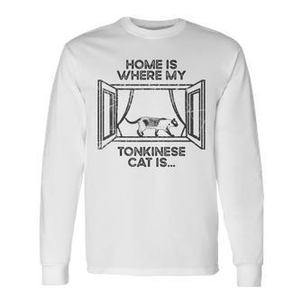 ホーム・ホウェア・マイ・キャット・イズ-ママ・ダッド・トンキニーズ・キャット 長袖Tシャツ - Kawaiitshirt