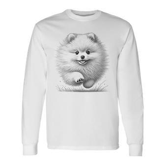 ポメラニアンポンポン犬のランニングデザインのアイデア 長袖Tシャツ - Kawaiitshirt