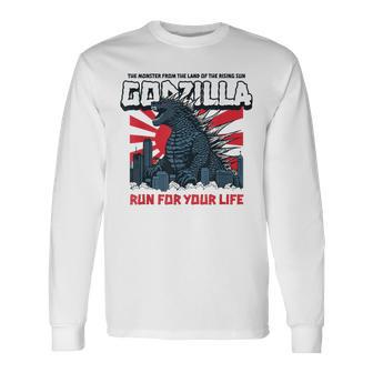 モンスター – ゴジラ：必死の逃亡 長袖Tシャツ - Kawaiitshirt