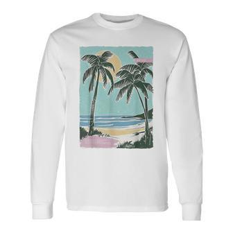 ヤシの木 ヤシの木 ビーチ 海 太陽 休暇 休暇 夏 長袖Tシャツ - Kawaiitshirt