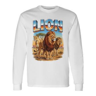 ライオン ヴィンテージ 70年代 90年代 レトロ ライオン アフリカ 動物好き 長袖Tシャツ - Kawaiitshirt