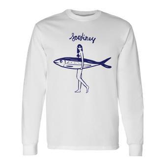 レトロな魚モチーフのガールイラスト シンプルな海風アートデザイン 長袖Tシャツ - Kawaiitshirt