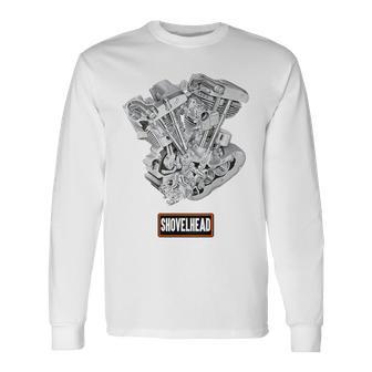 ヴィンテージ Hd オートバイtwin ショベルヘッド エンジン クラシック バイカー 長袖Tシャツ - Kawaiitshirt