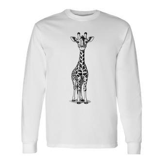 ヴィンテージ キリン ミニマリスト ラインアート 長袖Tシャツ - Kawaiitshirt