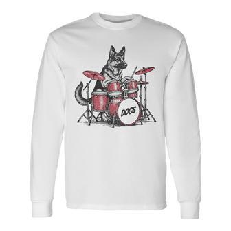 ヴィンテージジャーマンシェパード犬の演奏ドラム。 長袖Tシャツ - Kawaiitshirt