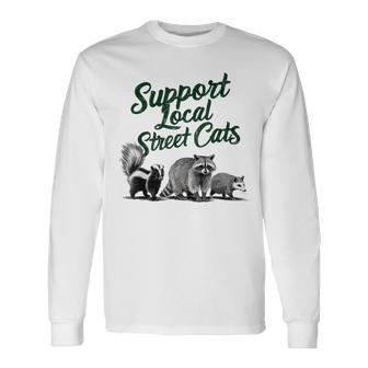 地元のストリートキャットをサポート アライグマ スカンク ポッサム 長袖Tシャツ - Kawaiitshirt