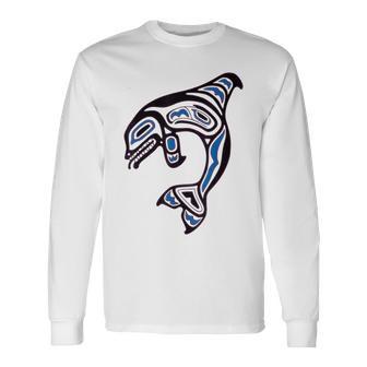 太平洋北西部シャチクジラ ネイティブアメリカン インディアンアート 長袖Tシャツ - Kawaiitshirt