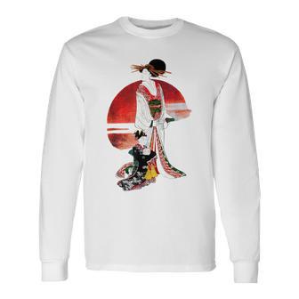 日本の伝統美術、華麗な芸者、浮世絵風 長袖Tシャツ - Kawaiitshirt
