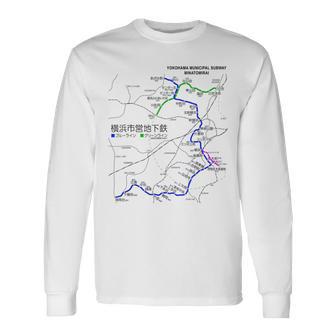 横浜市電鉄線鉄道おみやげ路線図 長袖Tシャツ - Kawaiitshirt