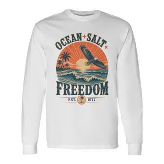 海 塩 自由 沿岸 愛国的 ワシ レトロ 夕日 長袖tシャツ 長袖Tシャツ - Kawaiitshirt