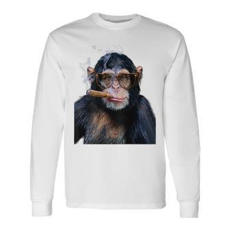煙草を吸うチンパンジー たばこ 長袖Tシャツ - Kawaiitshirt