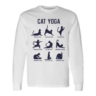猫のヨガのポーズ 長袖Tシャツ - Kawaiitshirt