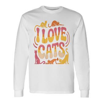バックプリント 猫好き 引用 おもしろ猫 ミーム I Love Cats 長袖Tシャツ - Kawaiitshirt