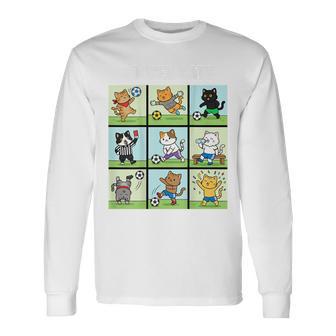 猫好きのためのフィットネス猫サッカーグラフィック 長袖Tシャツ - Kawaiitshirt