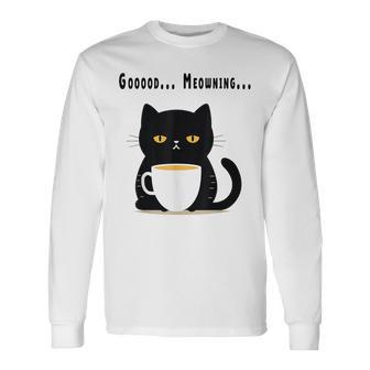 疲れた黒猫 – 月曜日の気分そのまま 長袖Tシャツ - Kawaiitshirt