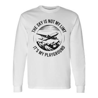 空は私の限界ではない 飛行機デザイン 長袖Tシャツ - Kawaiitshirt